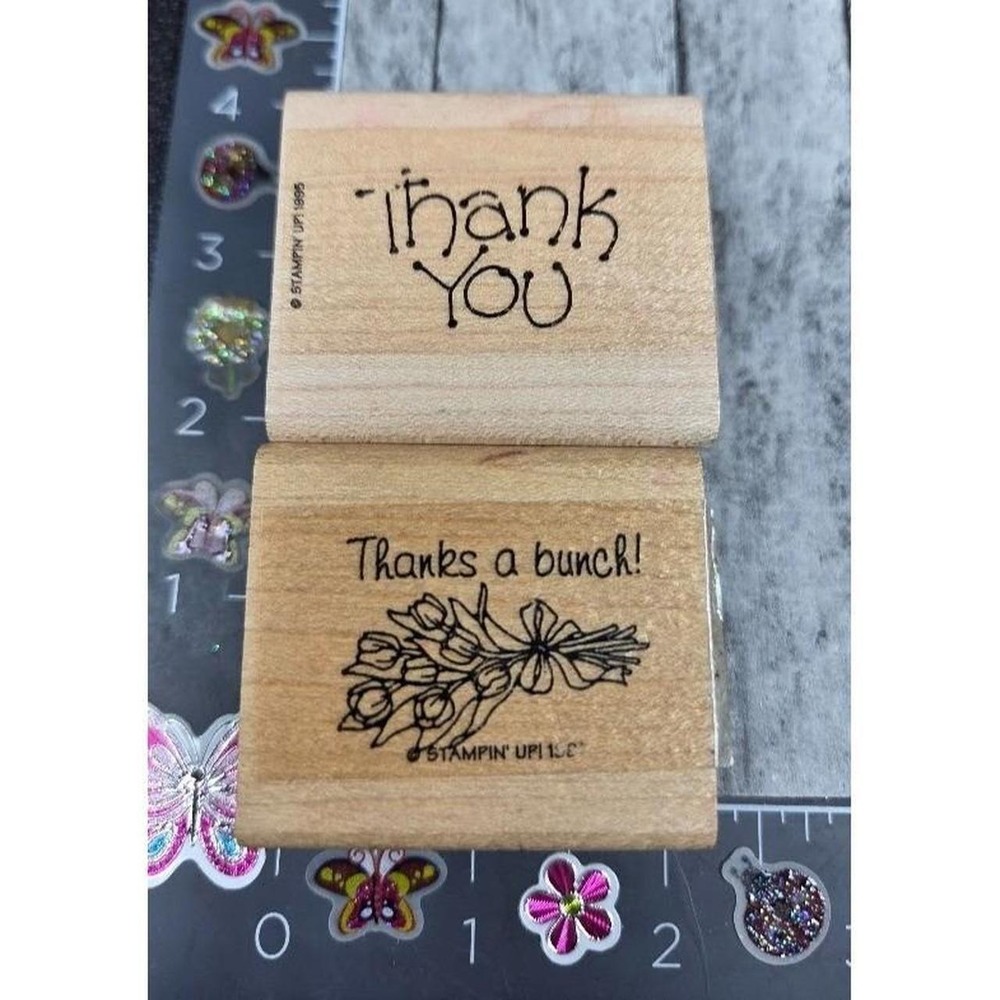 Stampin' Up! Thank You Bunch Lot of 2 Rubber Stamp Wood #N21
